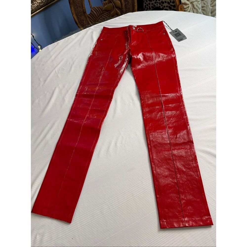 Zadig & Voltaire Peko Skinny Vinyl Trouser Pants Shiny Red Leather Sz 34 Read